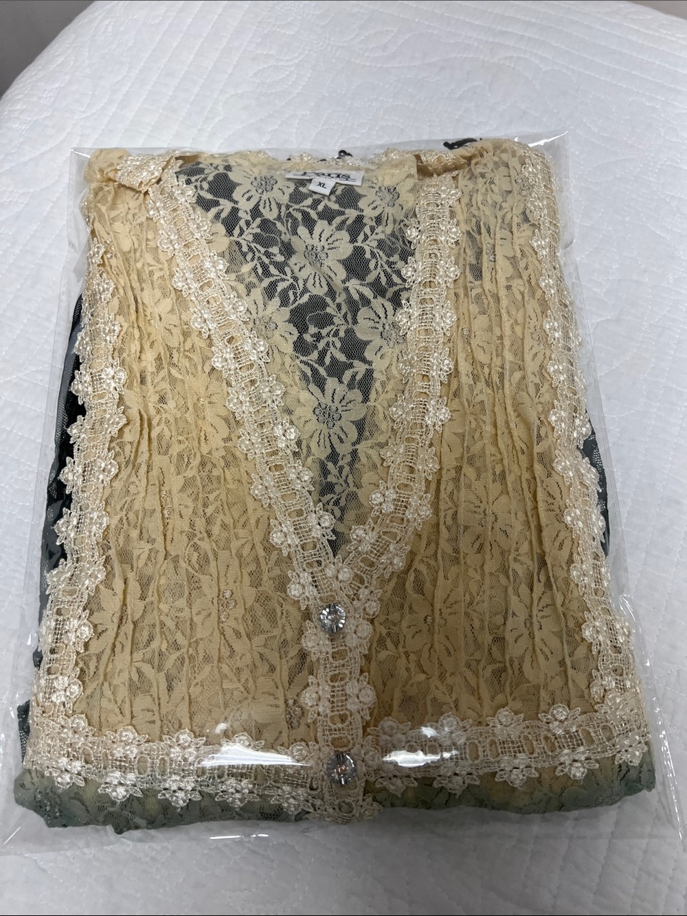 Paris Hues Vintage Y2K Lace Ombre Kimono Cardigan Duster Pine Green Cream XL - Picture 15 of 16